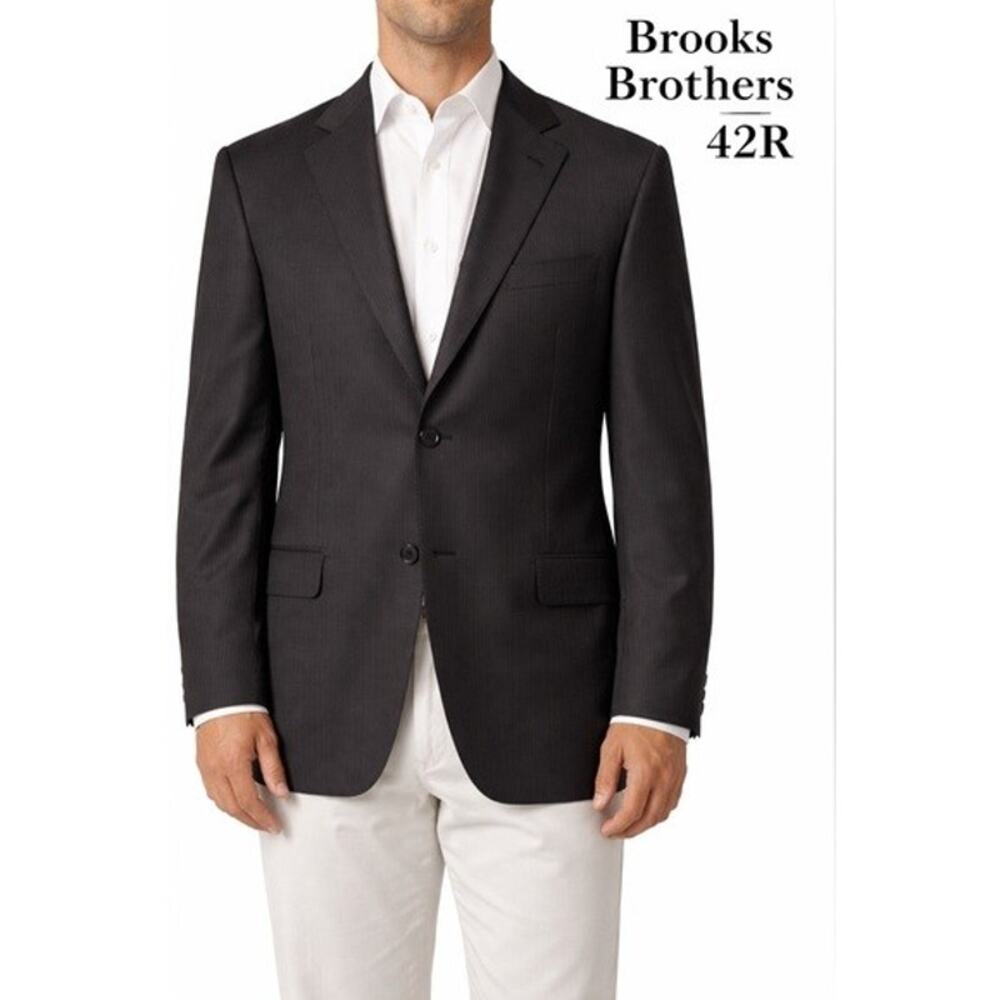 Brooks Brothers 42R Blazer 100% Wool Black Classic Fit Sport Coat 2 Button Mens
